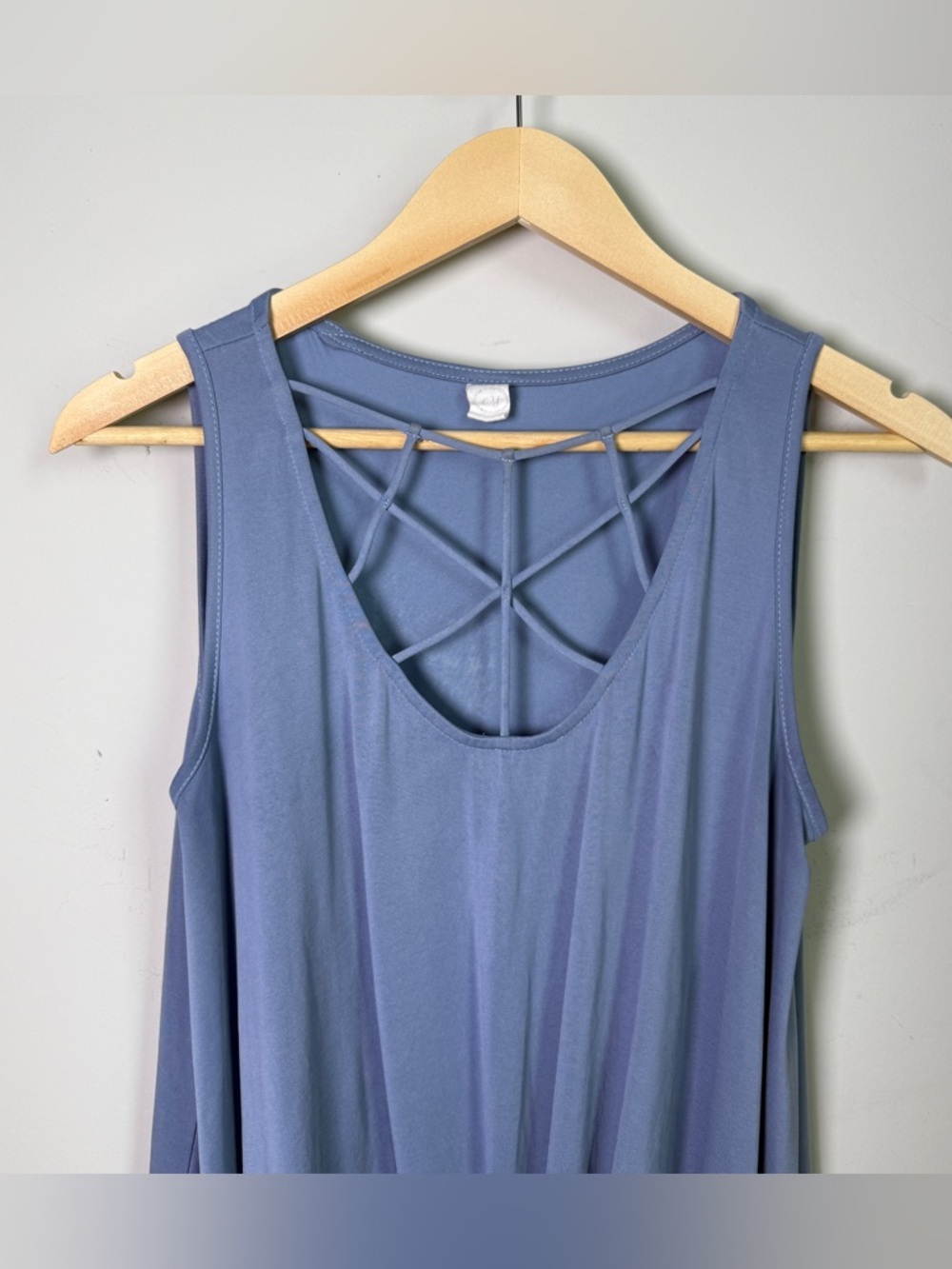 CY Fashion Slate Blue Cage Neck Twist-Hem Modal Tank | Small | Minimalist Resort